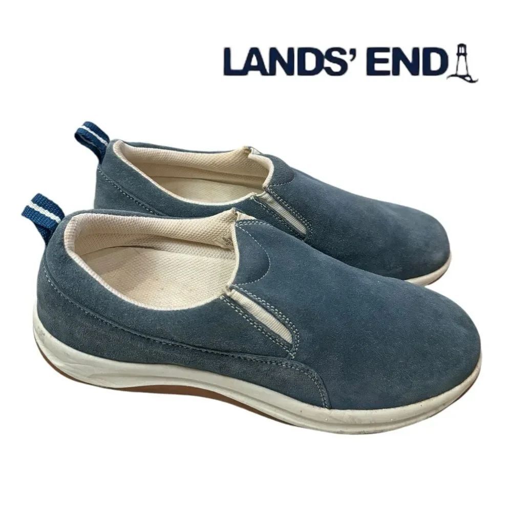 Lands' End Women's Blue Suede Leather Slip-on Loafers Sneakers 9